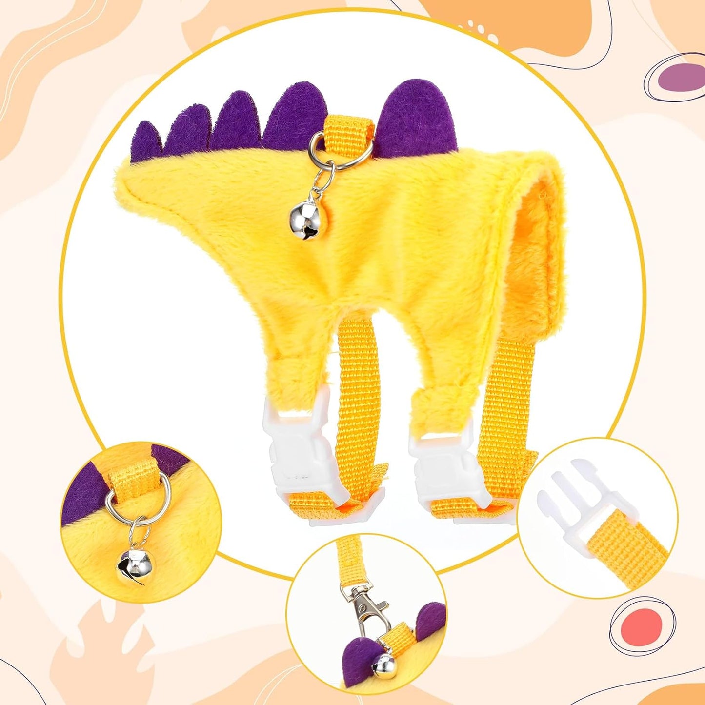Ferret Harness and Leash Set Small Animals Vest Harness with Safe Bell Dinosaur Shaped Leash Set for Baby Rabbit Guinea Pig Teacup Chihuahua Mouse and Other Small Pet (Yellow)
