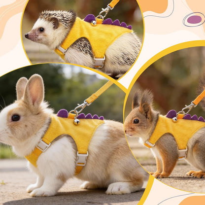 Ferret Harness and Leash Set Small Animals Vest Harness with Safe Bell Dinosaur Shaped Leash Set for Baby Rabbit Guinea Pig Teacup Chihuahua Mouse and Other Small Pet (Yellow)