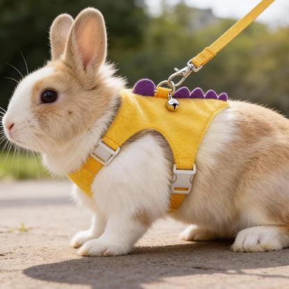 Ferret Harness and Leash Set Small Animals Vest Harness with Safe Bell Dinosaur Shaped Leash Set for Baby Rabbit Guinea Pig Teacup Chihuahua Mouse and Other Small Pet (Yellow)