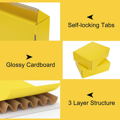 6 Pack 12x9x4 in Cardboard Shipping Boxes, Lemon Yellow Gift Box | Bright Color, Tuck Top, Quick Fold, Easy Assemble, Shape Well, Single Corrugated, Shirt, Shoe, Small Business Packaging