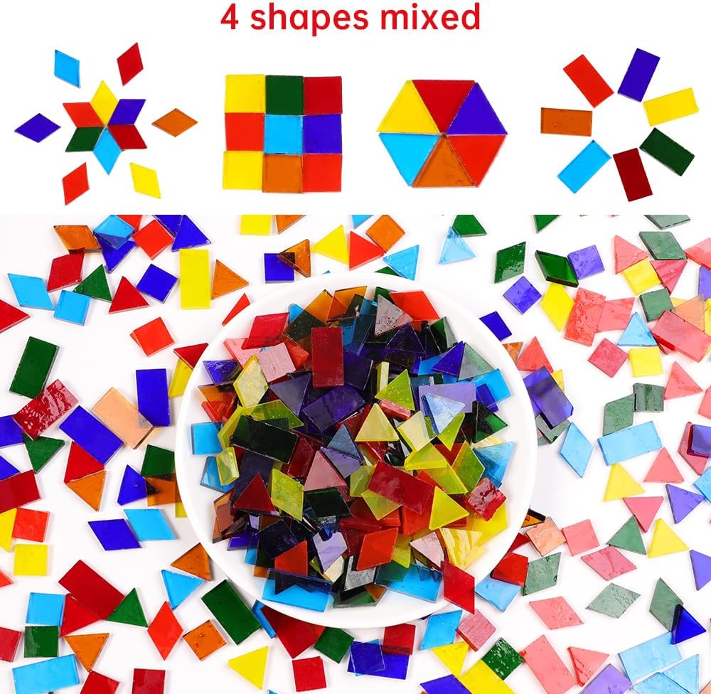 Mosaic Tile Stained Glass 4 Mixed Shapes Mosaics Tiles Pieces for DIY Crafts Suppliers, Tiffany Lamps Candles Photo Frame (Transparent)
