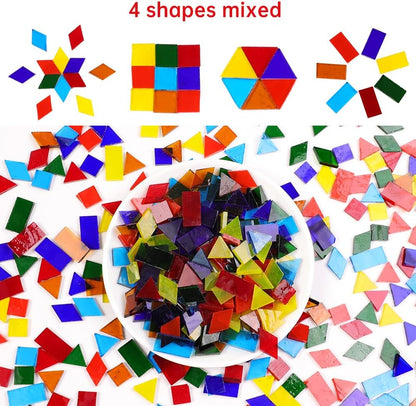 Mosaic Tile Stained Glass 4 Mixed Shapes Mosaics Tiles Pieces for DIY Crafts Suppliers, Tiffany Lamps Candles Photo Frame (Transparent)