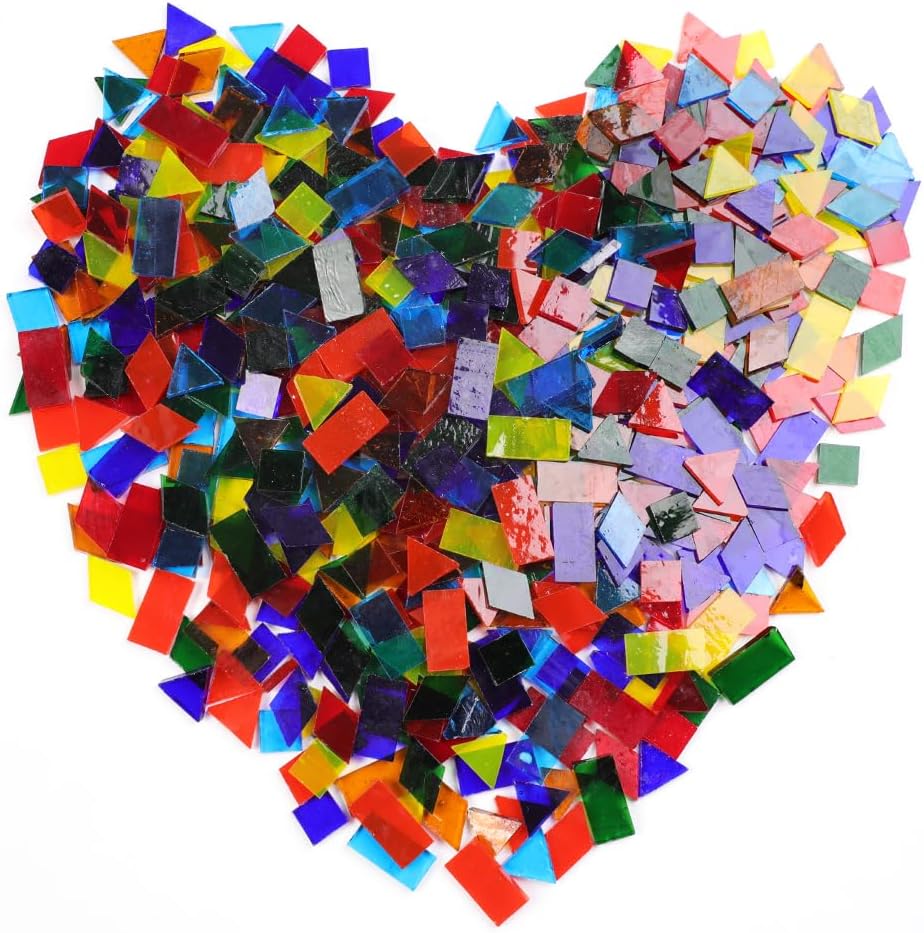 Mosaic Tile Stained Glass 4 Mixed Shapes Mosaics Tiles Pieces for DIY Crafts Suppliers, Tiffany Lamps Candles Photo Frame (Transparent)