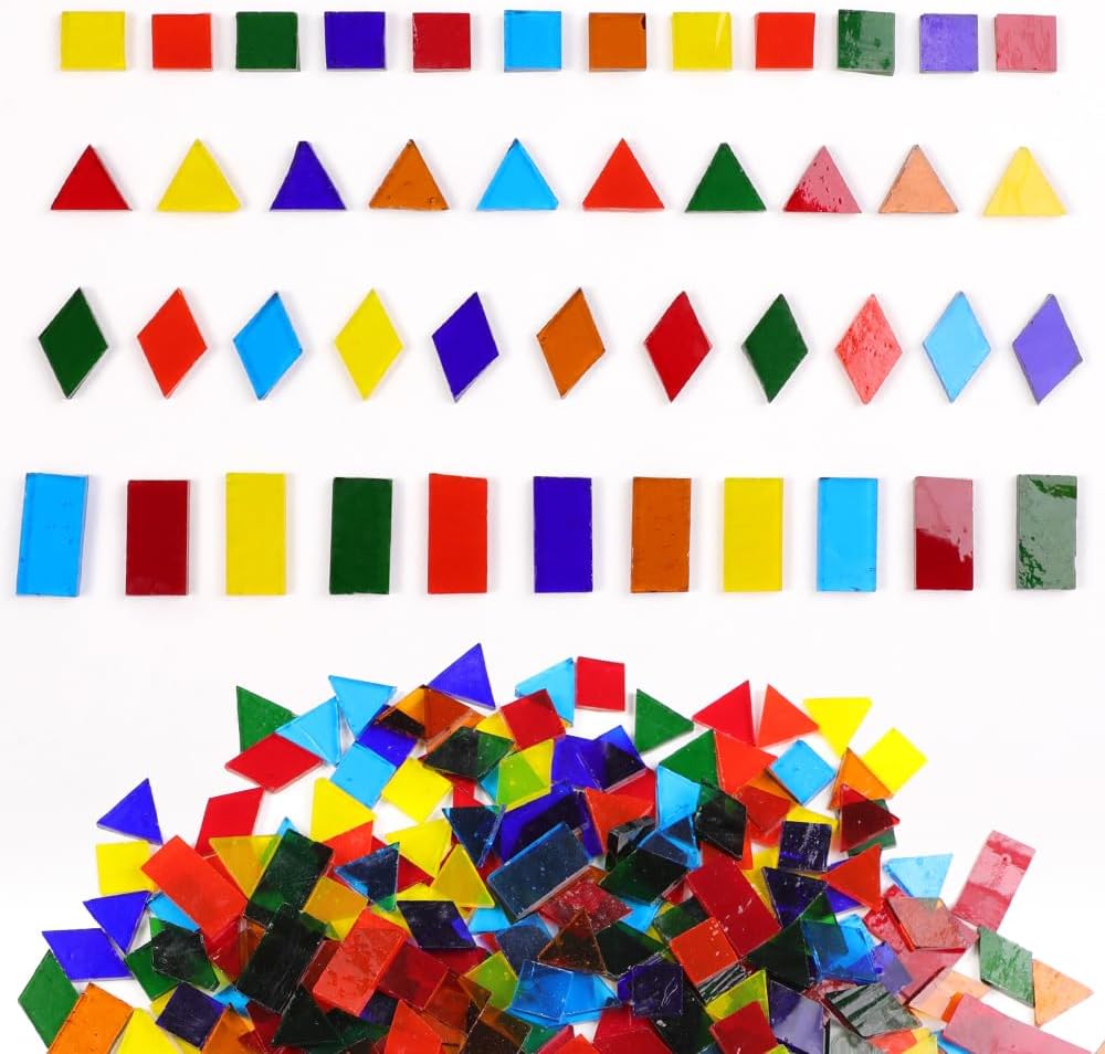 Mosaic Tile Stained Glass 4 Mixed Shapes Mosaics Tiles Pieces for DIY Crafts Suppliers, Tiffany Lamps Candles Photo Frame (Transparent)