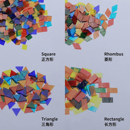Mosaic Tile Stained Glass 4 Mixed Shapes Mosaics Tiles Pieces for DIY Crafts Suppliers, Tiffany Lamps Candles Photo Frame (Transparent)