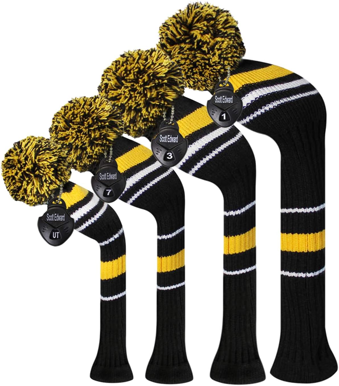 Golf Club Head Covers Set of 4, Acrylic Yarn Double-Layers Knitted, with Rotatable Number Tags