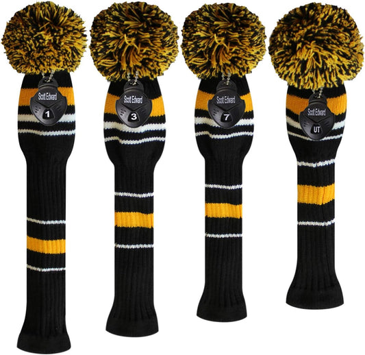 Golf Club Head Covers Set of 4, Acrylic Yarn Double-Layers Knitted, with Rotatable Number Tags