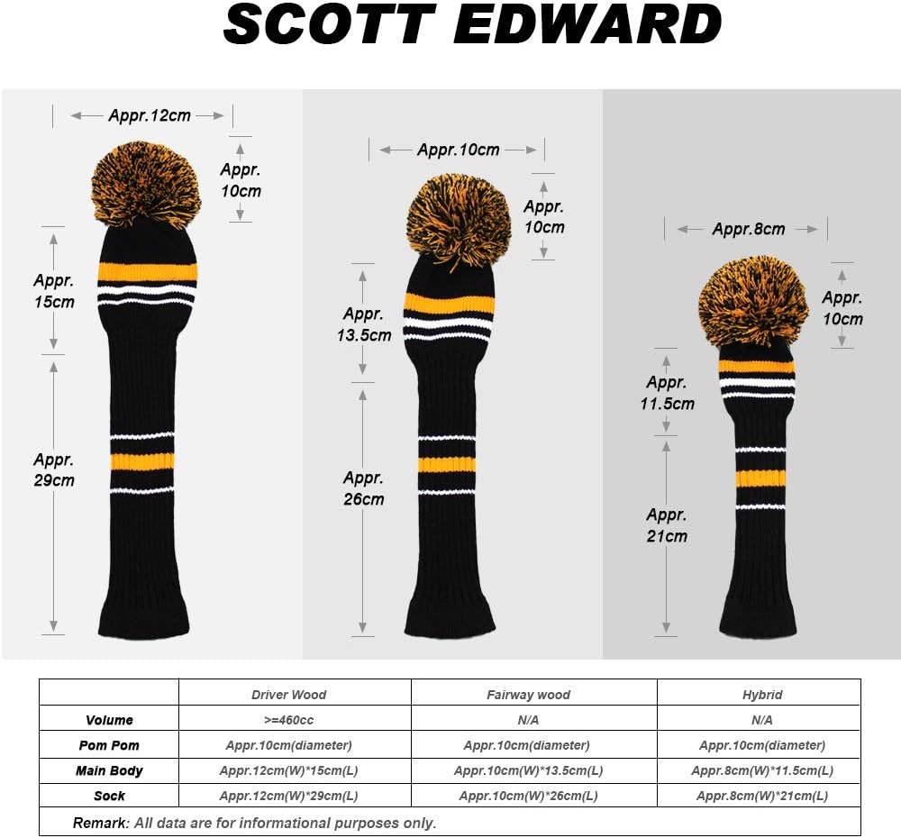 Golf Club Head Covers Set of 4, Acrylic Yarn Double-Layers Knitted, with Rotatable Number Tags