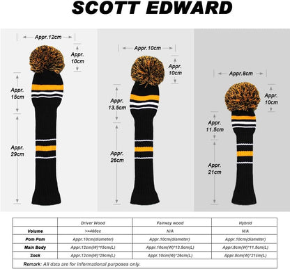 Golf Club Head Covers Set of 4, Acrylic Yarn Double-Layers Knitted, with Rotatable Number Tags