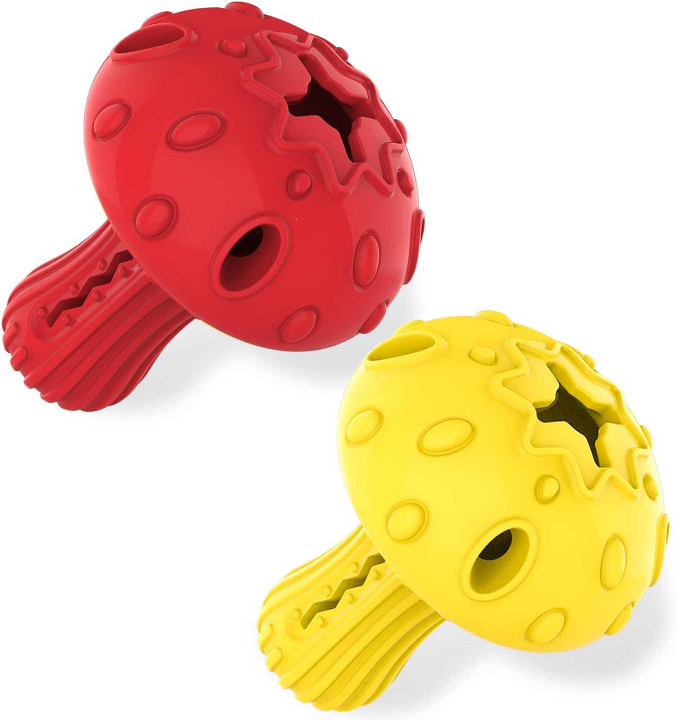 Dog Chew Toy for Large & Medium Dogs, Rubber Treat Dispensing Toy for Aggressive Chewers, Interactive Slow Feeder Tough Puzzle Toys Teeth Cleaning (Red & Yellow)
