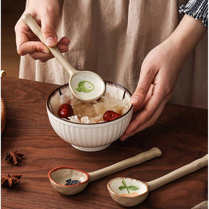 Soup Spoon Kiln Transformed Ceramics Soup Spoons Retro Porcelain Coffee Spoon Teaspoons for Yogurt Dessert Honey Jam Spoon Ice Cream Spoon Sugar Salt Jar Spoon, Set of 2 (Yellow Lemon)