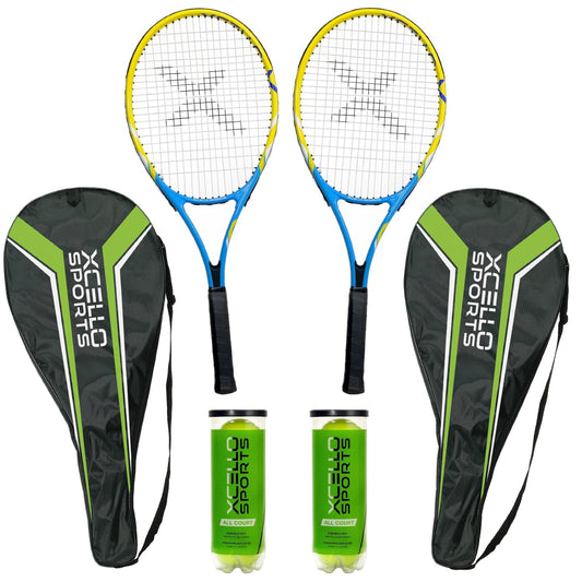 23" Aluminum Racket Set (Blue/Yellow) with 2 Tubes of Tennis Balls and 2 Covers