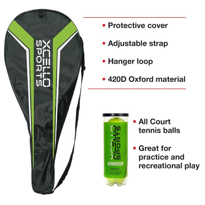 23" Aluminum Racket Set (Blue/Yellow) with 2 Tubes of Tennis Balls and 2 Covers
