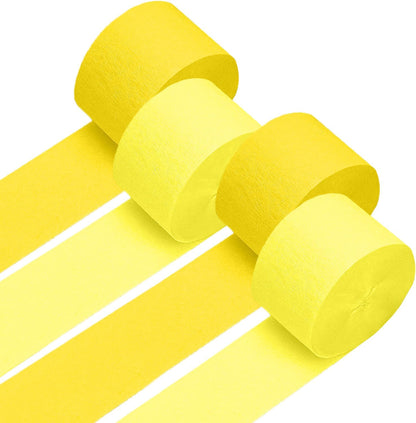 4 Crepe Paper Streamers Rolls, 328ft Pack of Yellow and Pastel Yellow Crepe Paper for Wedding Bridal Baby Shower Birthday Sunflower Lemon Theme Party Decorations (1.8 inch x 82 ft/Roll)