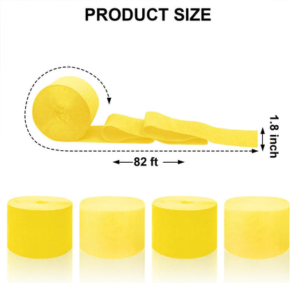 4 Crepe Paper Streamers Rolls, 328ft Pack of Yellow and Pastel Yellow Crepe Paper for Wedding Bridal Baby Shower Birthday Sunflower Lemon Theme Party Decorations (1.8 inch x 82 ft/Roll)