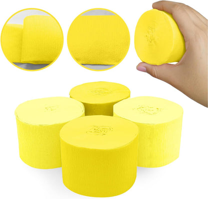 4 Crepe Paper Streamers Rolls, 328ft Pack of Yellow and Pastel Yellow Crepe Paper for Wedding Bridal Baby Shower Birthday Sunflower Lemon Theme Party Decorations (1.8 inch x 82 ft/Roll)