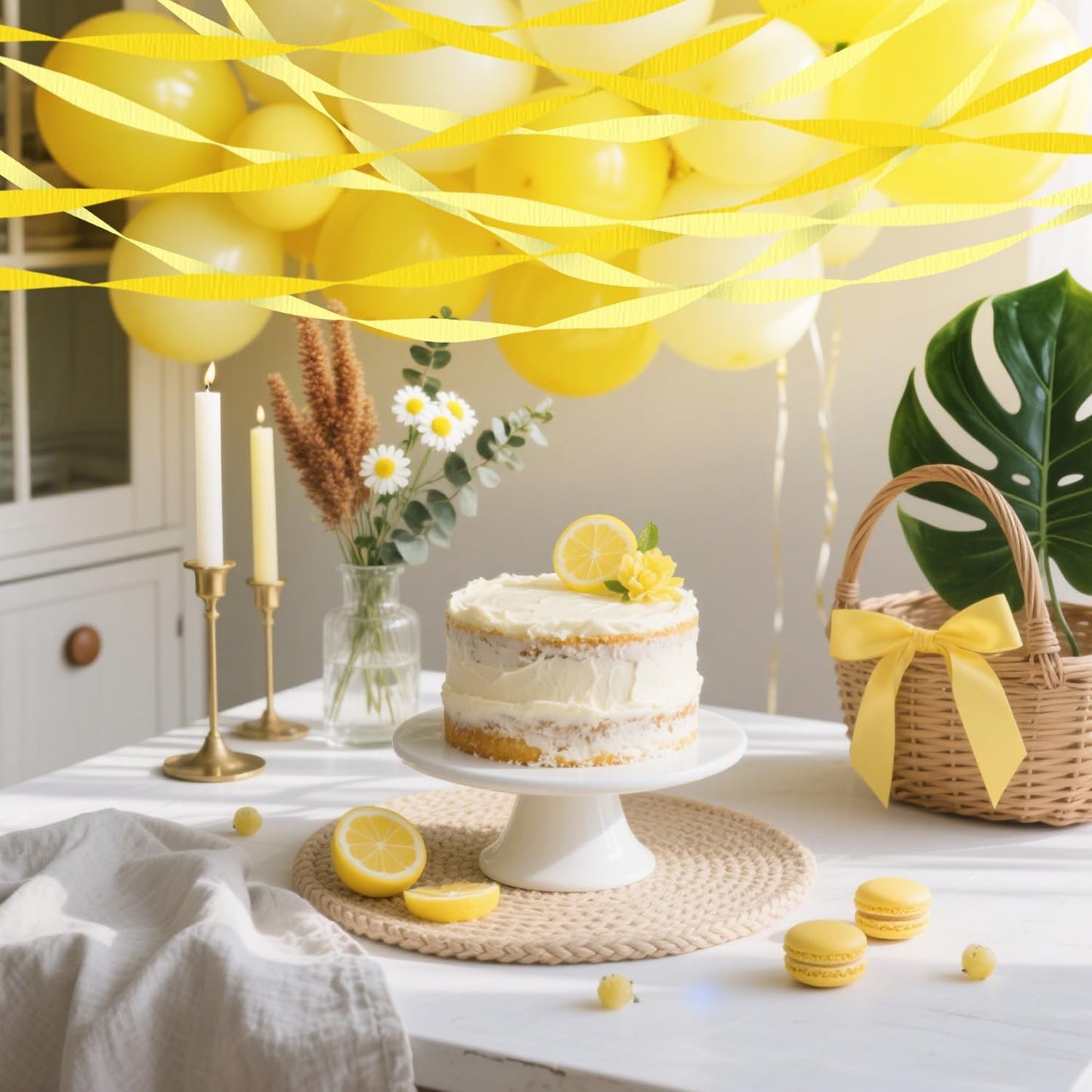 4 Crepe Paper Streamers Rolls, 328ft Pack of Yellow and Pastel Yellow Crepe Paper for Wedding Bridal Baby Shower Birthday Sunflower Lemon Theme Party Decorations (1.8 inch x 82 ft/Roll)