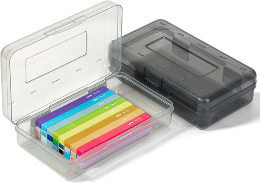 Plastic Pencil Case Box, 3 Pack, Large Crayon Marker Pen Organizer | Plastic Bead Organizing Container with Snap-Tight Lids, Clear Craft Storage Boxes, School Supplies - Colors A