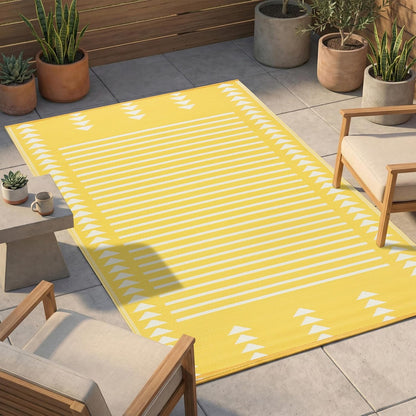 Outdoor Rug - Waterproof, Fade Resistant, Crease-Free - Premium Recycled Plastic - Geometric - Patio, Porch, Deck, Balcony - Hampton Stripe - Yellow Crease Free - 5 x 8 ft