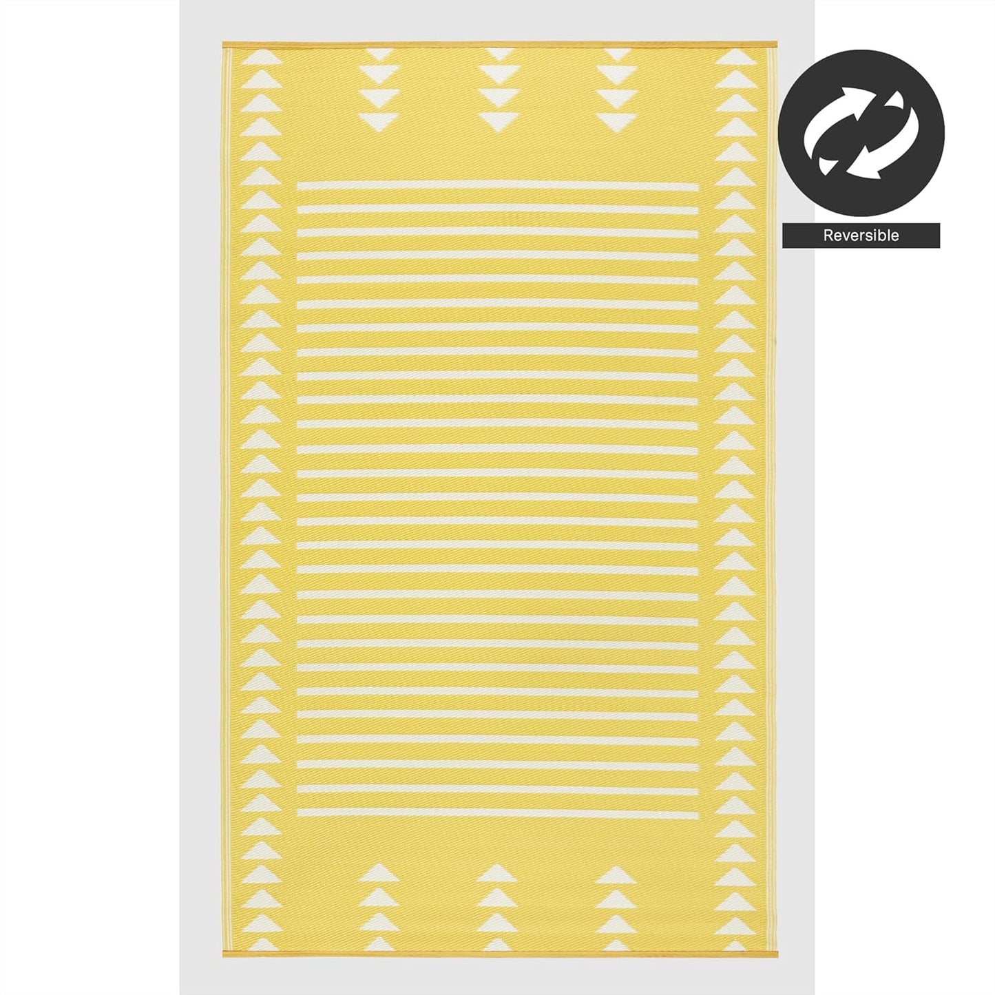 Outdoor Rug - Waterproof, Fade Resistant, Crease-Free - Premium Recycled Plastic - Geometric - Patio, Porch, Deck, Balcony - Hampton Stripe - Yellow Crease Free - 5 x 8 ft
