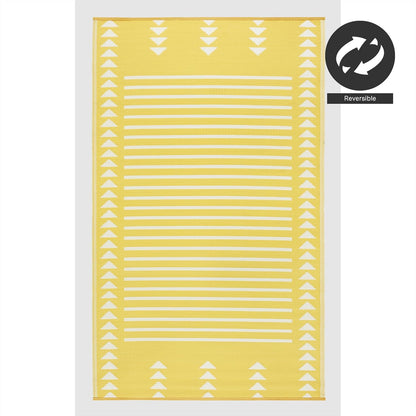 Outdoor Rug - Waterproof, Fade Resistant, Crease-Free - Premium Recycled Plastic - Geometric - Patio, Porch, Deck, Balcony - Hampton Stripe - Yellow Crease Free - 5 x 8 ft