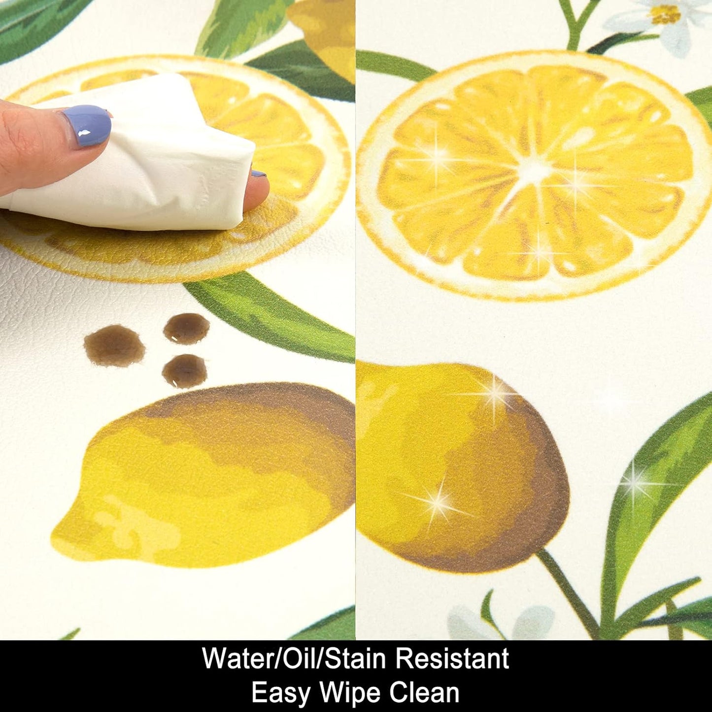 Anti Fatigue Lemon Kitchen Rugs Mats Set of 2 Pieces Non Slip Soft Cushioned Wipeable Kitchen Mats for Floor Standing Mats, 17"x27.5"+17"x47", White