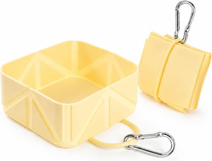 Portable Collapsible Silicone Dog Bowl, 500ml Foldable Pet Travel Bowl with Carabiner Clip, Leakproof Food & Water Dish for Dogs Cats, Lightweight Reusable Pet Bowl for Walking, Camping, Travel-Yellow
