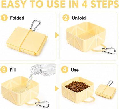 Portable Collapsible Silicone Dog Bowl, 500ml Foldable Pet Travel Bowl with Carabiner Clip, Leakproof Food & Water Dish for Dogs Cats, Lightweight Reusable Pet Bowl for Walking, Camping, Travel-Yellow