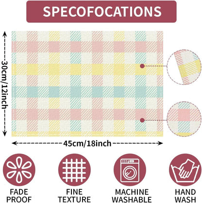 Buffalo Plaid Blue Pink Yellow Spring Easter Placemats Set of 4, 12x18 Inch Table Mat Easter Placemat Decor for Holiday Party Kitchen Dining Room Decoration