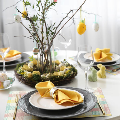 Buffalo Plaid Blue Pink Yellow Spring Easter Placemats Set of 4, 12x18 Inch Table Mat Easter Placemat Decor for Holiday Party Kitchen Dining Room Decoration