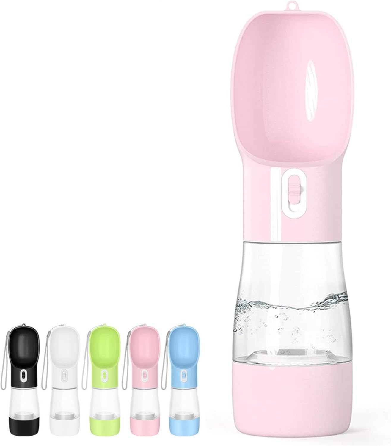 Portable Dog Water Bottle with Food Container Dishwasher Safe-Pink | 3 IN1 Drinking Bottle for Pet Puppy Outdoor Walking Hiking Travel | Leak Proof Dog Water dispenser with Bowl BPA Free