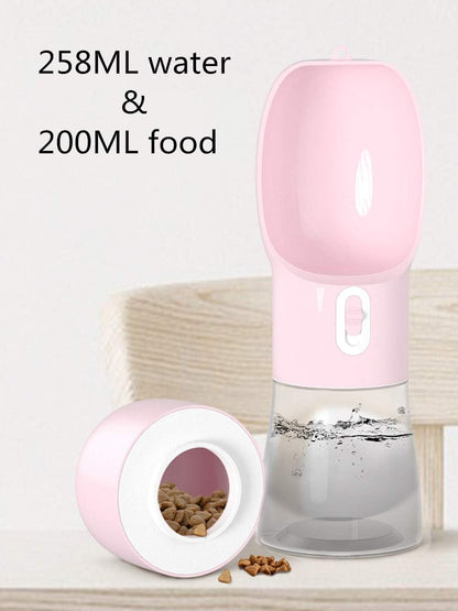 Portable Dog Water Bottle with Food Container Dishwasher Safe-Pink | 3 IN1 Drinking Bottle for Pet Puppy Outdoor Walking Hiking Travel | Leak Proof Dog Water dispenser with Bowl BPA Free