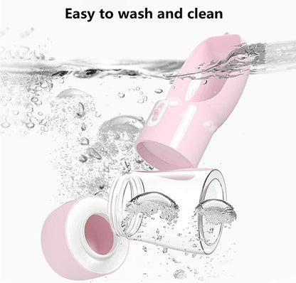 Portable Dog Water Bottle with Food Container Dishwasher Safe-Pink | 3 IN1 Drinking Bottle for Pet Puppy Outdoor Walking Hiking Travel | Leak Proof Dog Water dispenser with Bowl BPA Free