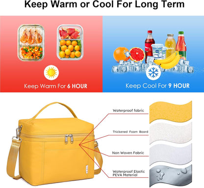 Insulated Lunch Bags for Women Cooler Bag Lightweight Nylon Waterproof Lunch Box For Work (Earth-yellow, Medium(normal))