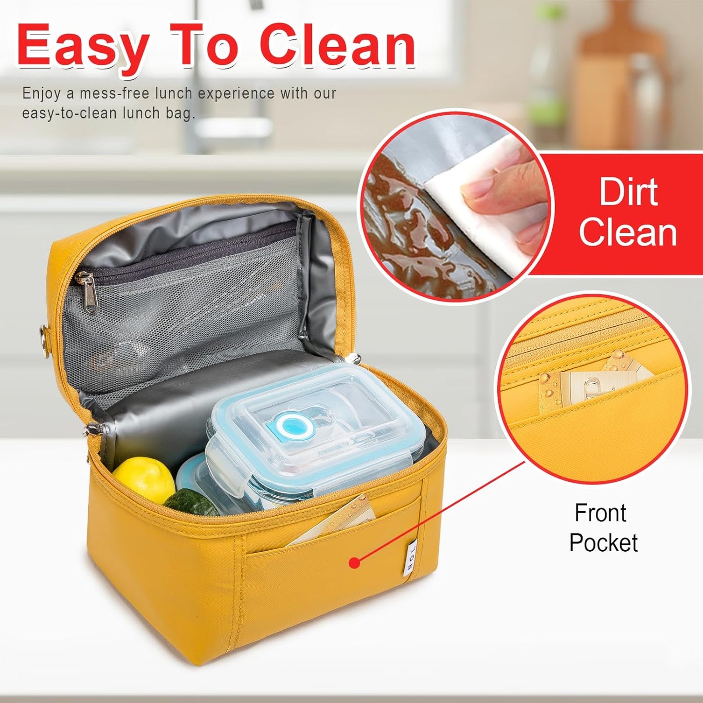 Insulated Lunch Bags for Women Cooler Bag Lightweight Nylon Waterproof Lunch Box For Work (Earth-yellow, Medium(normal))