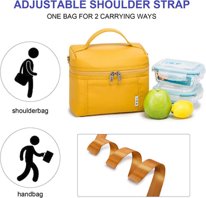 Insulated Lunch Bags for Women Cooler Bag Lightweight Nylon Waterproof Lunch Box For Work (Earth-yellow, Medium(normal))
