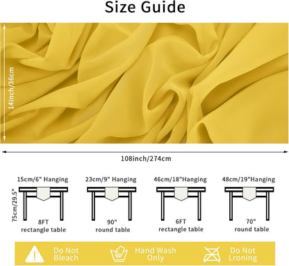 12 Pack Chiffon Table Runner 14x108 Inch Long 9ft Sheer Table Runners for Party Romantic Wedding Bridal Shower Fall Decorations-Yellow