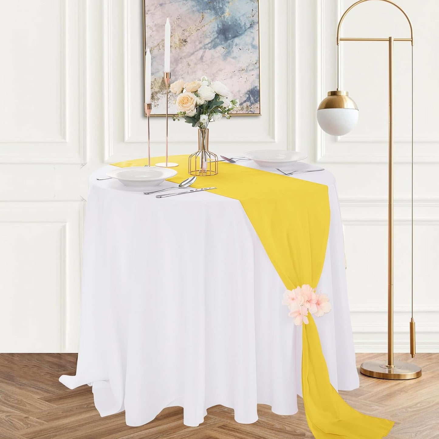 12 Pack Chiffon Table Runner 14x108 Inch Long 9ft Sheer Table Runners for Party Romantic Wedding Bridal Shower Fall Decorations-Yellow