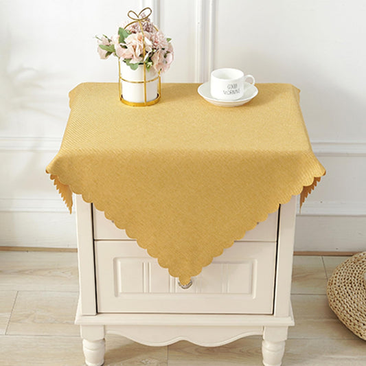 Small Square Solid Color Tablecloth for End Table Night Stand Cover with Scalloped Lace Waterproof Wipeable Cotton Linen Fabric Farmhouse Table Cloth for Indoor Outdoor 33.5 Inch Yellow