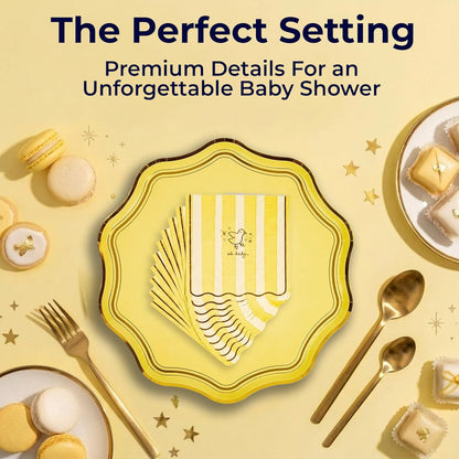 Baby Shower Scalloped Yellow/White Stripe Cocktail Napkins – 5inch, 40pcs