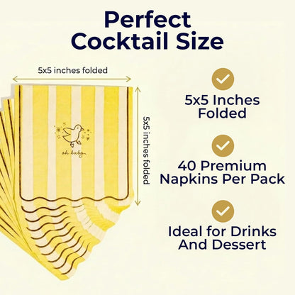 Baby Shower Scalloped Yellow/White Stripe Cocktail Napkins – 5inch, 40pcs