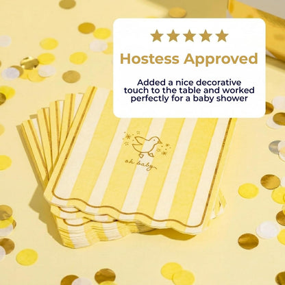 Baby Shower Scalloped Yellow/White Stripe Cocktail Napkins – 5inch, 40pcs