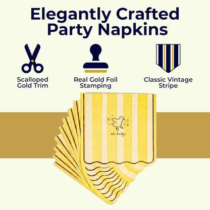 Baby Shower Scalloped Yellow/White Stripe Cocktail Napkins – 5inch, 40pcs