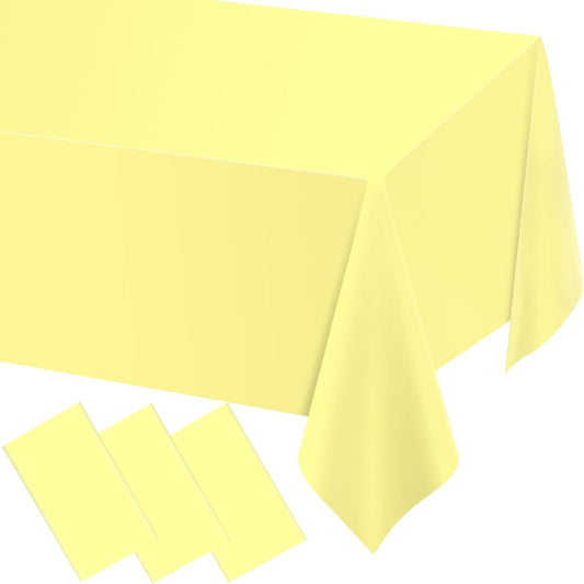 3 Pack Light Yellow Tablecloths, Yellow Disposable Plastic Waterproof Table Cover, 54" x 108", for Birthday, Baby Shower，Wedding, Bridal Shower, Picnic Camping Parties