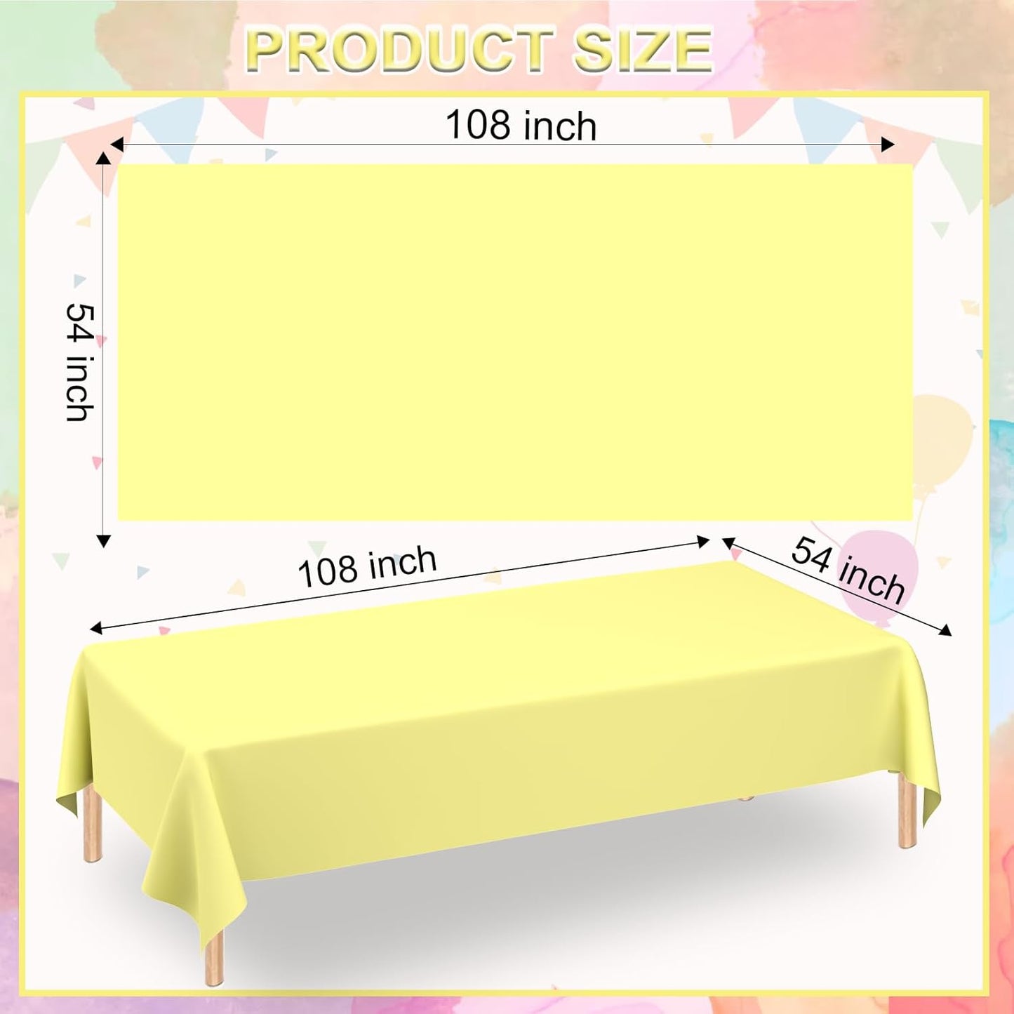 3 Pack Light Yellow Tablecloths, Yellow Disposable Plastic Waterproof Table Cover, 54" x 108", for Birthday, Baby Shower，Wedding, Bridal Shower, Picnic Camping Parties