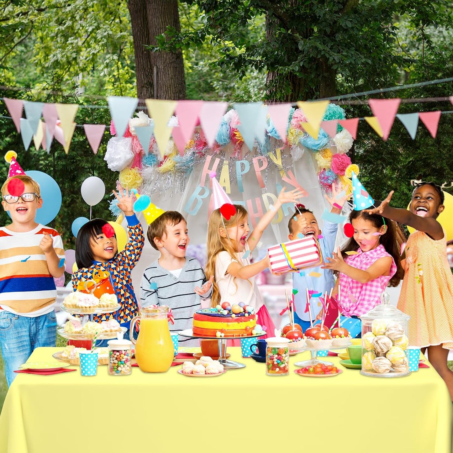3 Pack Light Yellow Tablecloths, Yellow Disposable Plastic Waterproof Table Cover, 54" x 108", for Birthday, Baby Shower，Wedding, Bridal Shower, Picnic Camping Parties