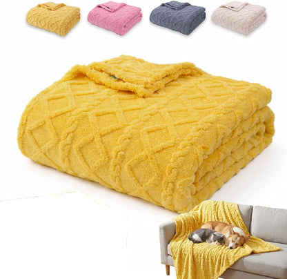 Emotional Support Yellow Blanket for Dogs, Polyester Pet Blanket with Cable Knit Pattern, Pet Throw for Couch Bed Crate Car, Machine Washable for Daily Use (Yellow, 70 * 100cm)