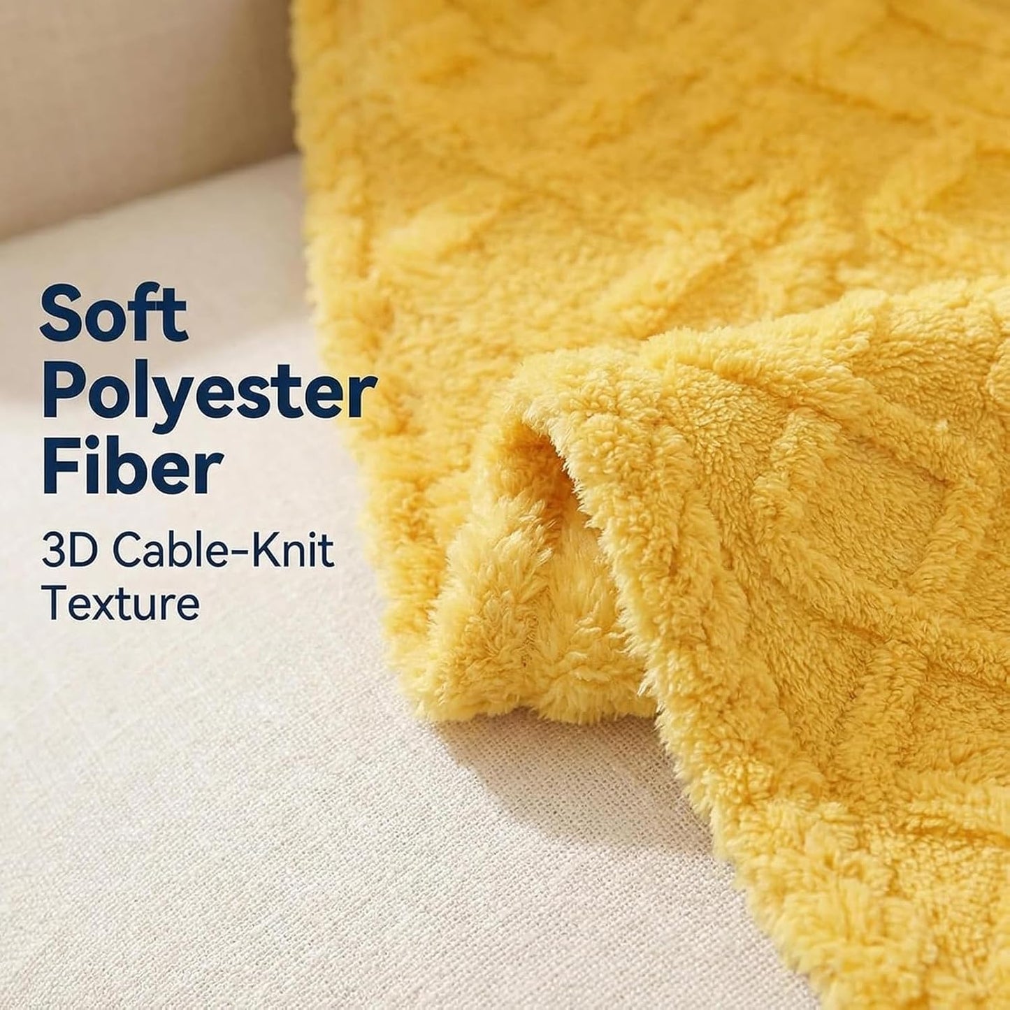 Emotional Support Yellow Blanket for Dogs, Polyester Pet Blanket with Cable Knit Pattern, Pet Throw for Couch Bed Crate Car, Machine Washable for Daily Use (Yellow, 70 * 100cm)