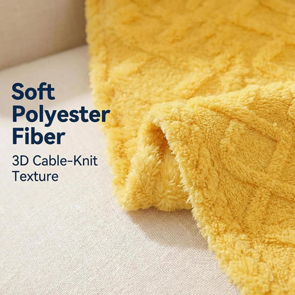 Emotional Support Yellow Blanket for Dogs, Polyester Pet Blanket with Cable Knit Pattern, Pet Throw for Couch Bed Crate Car, Machine Washable for Daily Use (Yellow, 70 * 100cm)
