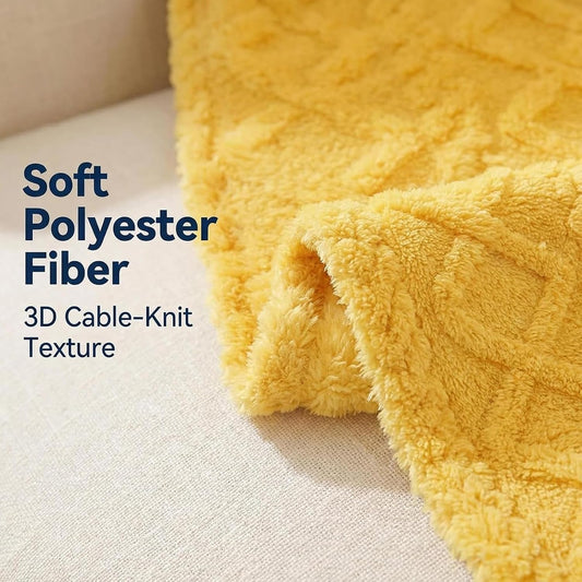 Emotional Support Yellow Blanket for Dogs, Polyester Pet Blanket with Cable Knit Pattern, Pet Throw for Couch Bed Crate Car, Machine Washable for Daily Use (Yellow, 70 * 100cm)